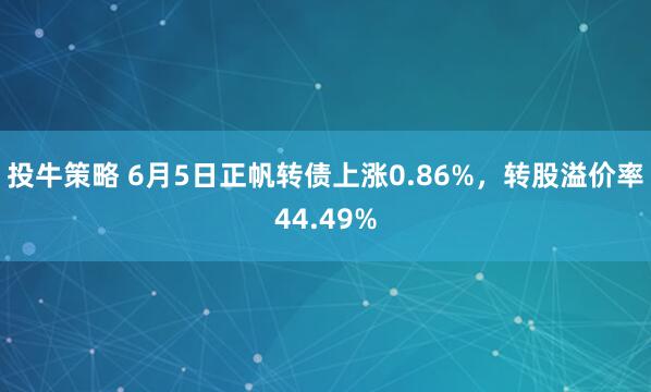 投牛策略 6月5日正帆转债上涨0.86%，转股溢价率44.49%